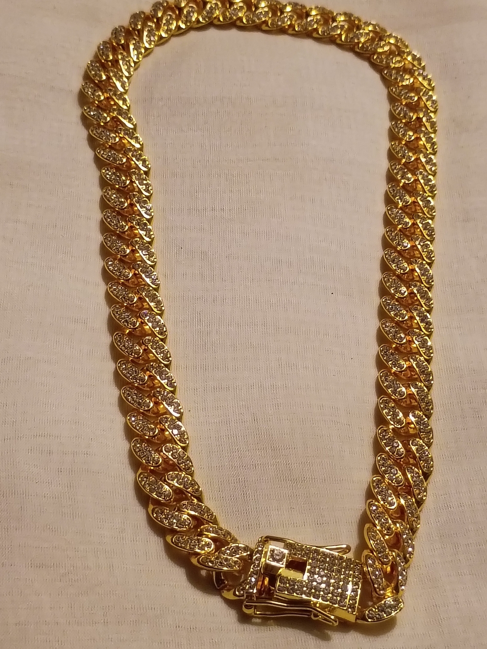 Gold-Tone Cuban Link Necklace with Pavé Accents